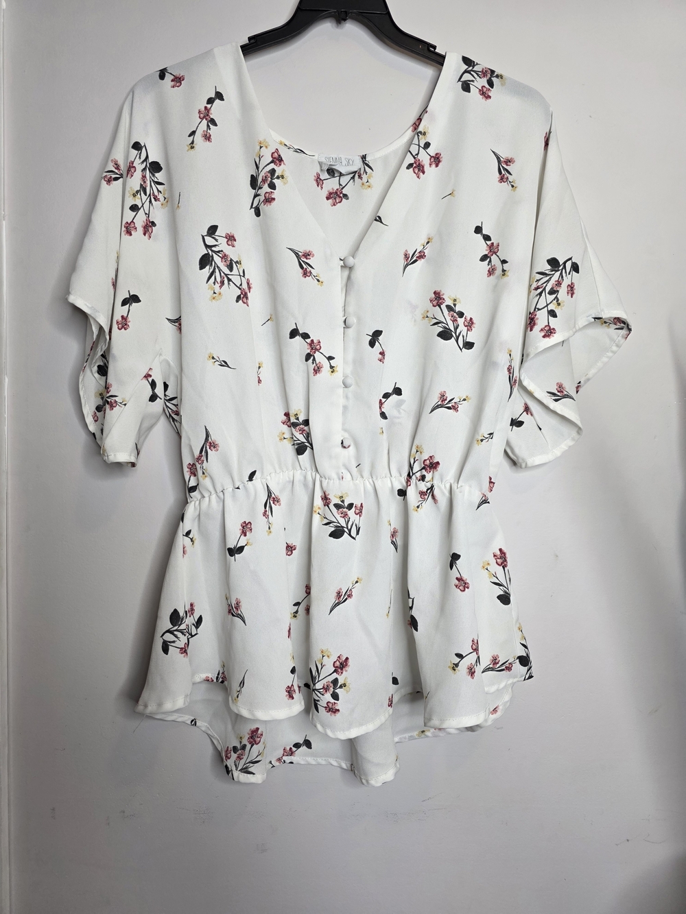 Sienna Sky White Floral Button-Front Peplum Top